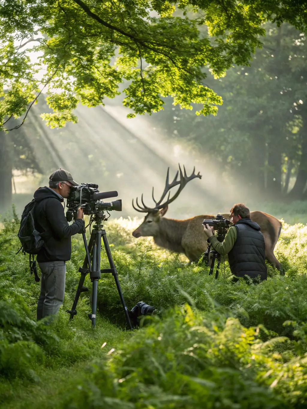 A serene image of a deer grazing peacefully in a forest clearing, symbolizing the wildlife management efforts of CHASSE PRIVEE LES CHARBONNIERS.